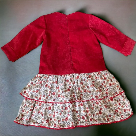 Sardon Girl’s Floral & Red Corduroy Autumn Party  Dress Sz 4Yrs - Picture 2 of 10
